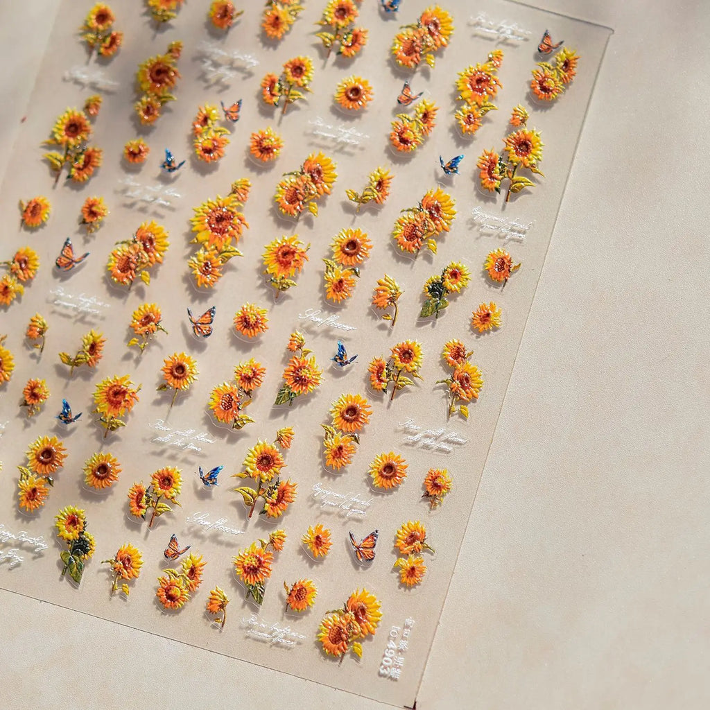 1Sheet 5D Soft Embossed Relief Nail Stickers Cute Daisies Self Adhesive Slider Stickers Press On Nails DIY Japanese Nail Art Dec