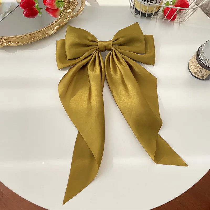 Solid Color Satin Ribbon Big Bows Hairpin Spring Clips Hair Accessories for Women Girls Trendy Korean Summer Headwear 2024