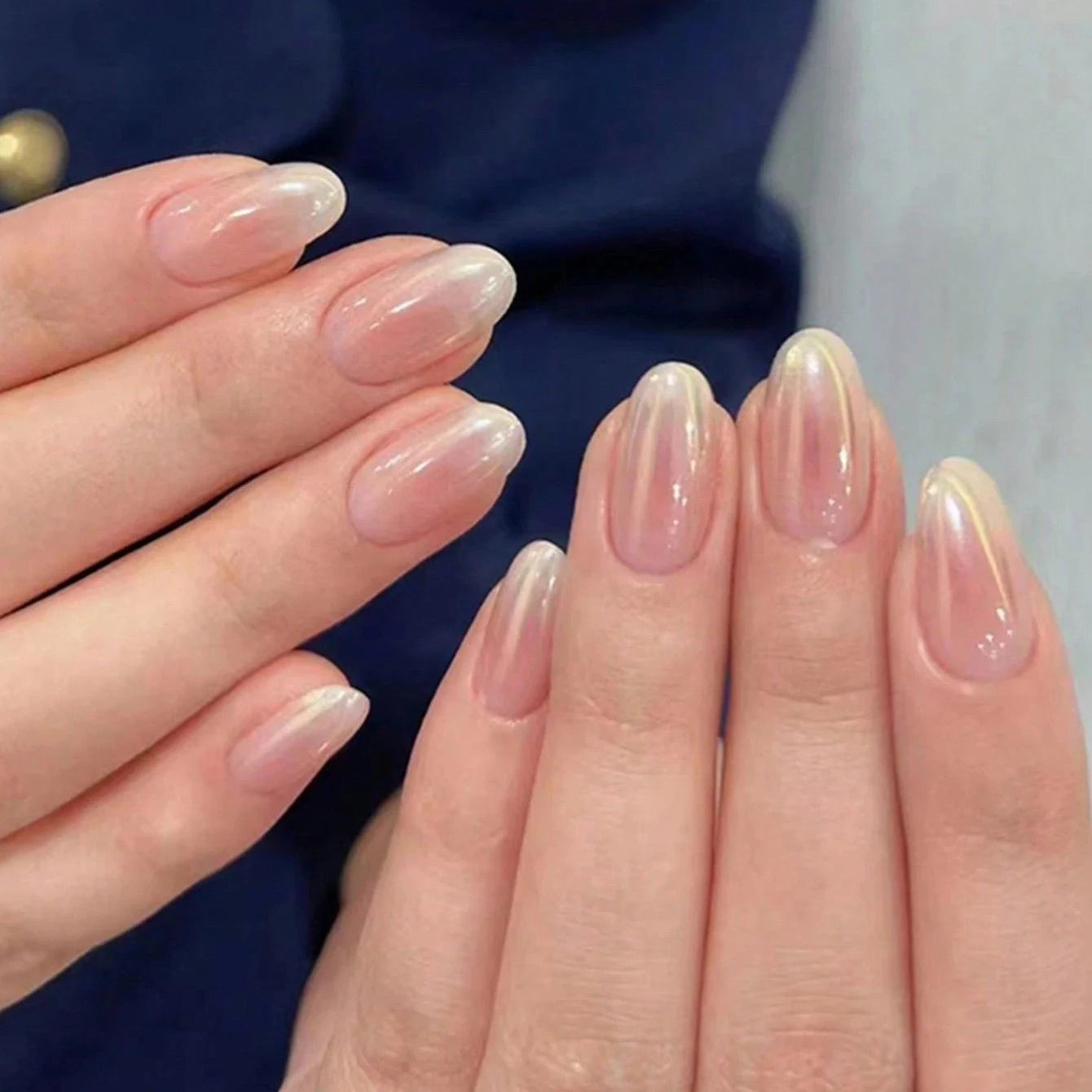 24pcs Long Almond Fake Nails White French Press on Nails Simple Full Cover Detachable Nail Tips
