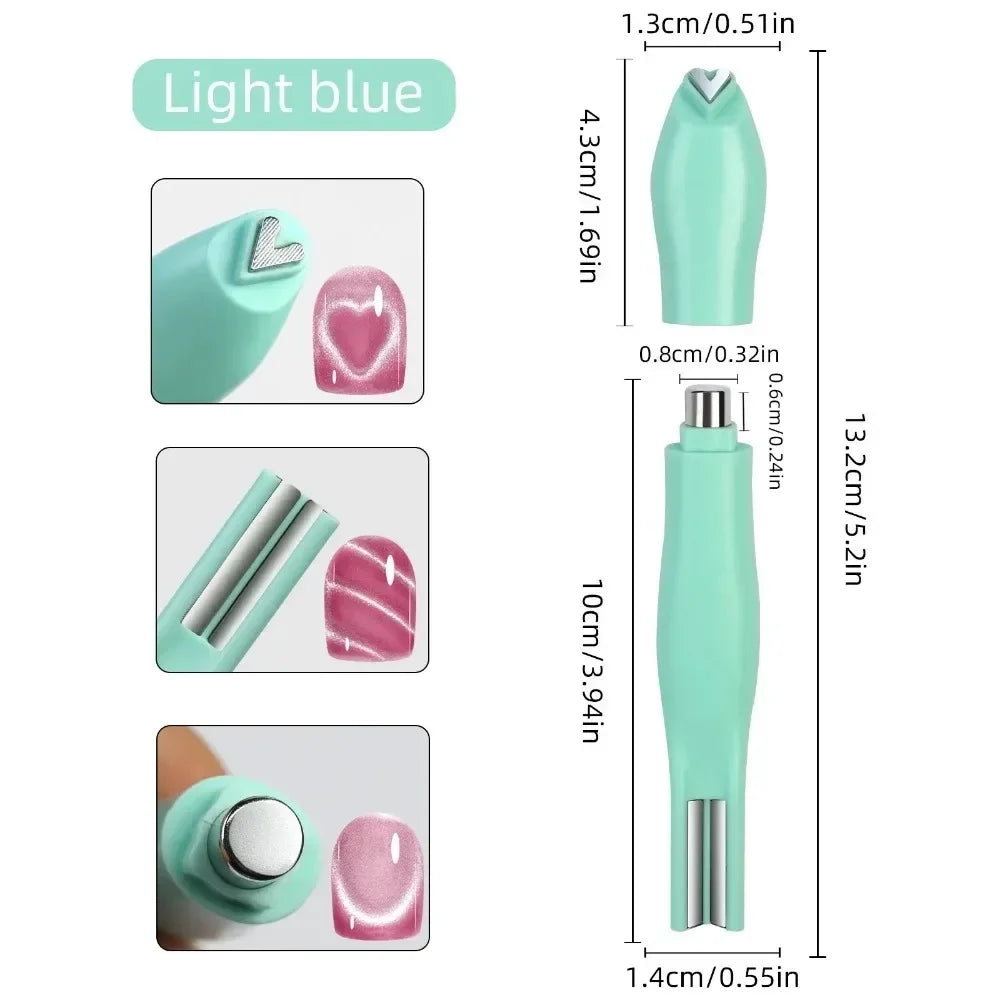 1Pcs 3-In-1 Heart Shape Cat Eye Nail Art Magnet Double Line Moon Snake French Magnet Pen for Magnetic Gel Polish Manicure Tools