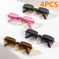 4PCS Square Rimless Sunglasses Women Luxury Brand Designer Summer Red Glasses Fashion Sun glasses For Men Shades Oculos