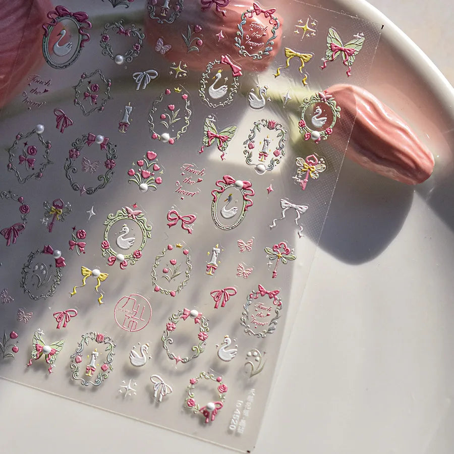 1Sheet 5D Soft Embossed Relief Nail Stickers Cute Daisies Self Adhesive Slider Stickers Press On Nails DIY Japanese Nail Art Dec