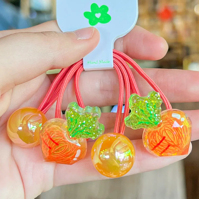 2 Pcs Cute Cartoon Scrunchies Girls Children Elastic Hair Rubber Band Accessories Tie Hair Bead Rope Headdress Headwear Ornament