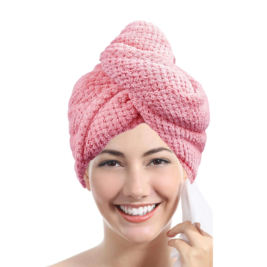 Toalla de Pelo de Color Liso Gorro Texturizado para Cabello Seco 25 x 65 cm Envoltura de Toalla Absorbente para Cabello con Botón para Mujeres