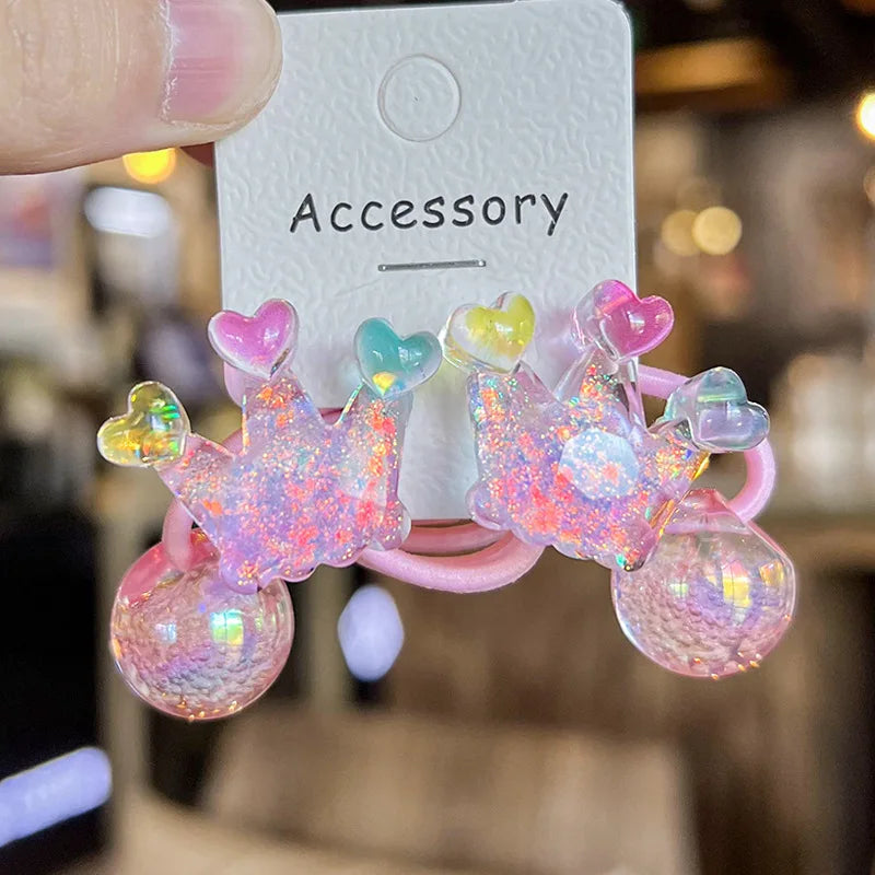 2PCS New Lovely Colorful Crown Bear Girls Elastic Hair Bands Hair Accessories Children Hair Ties Baby Headwear