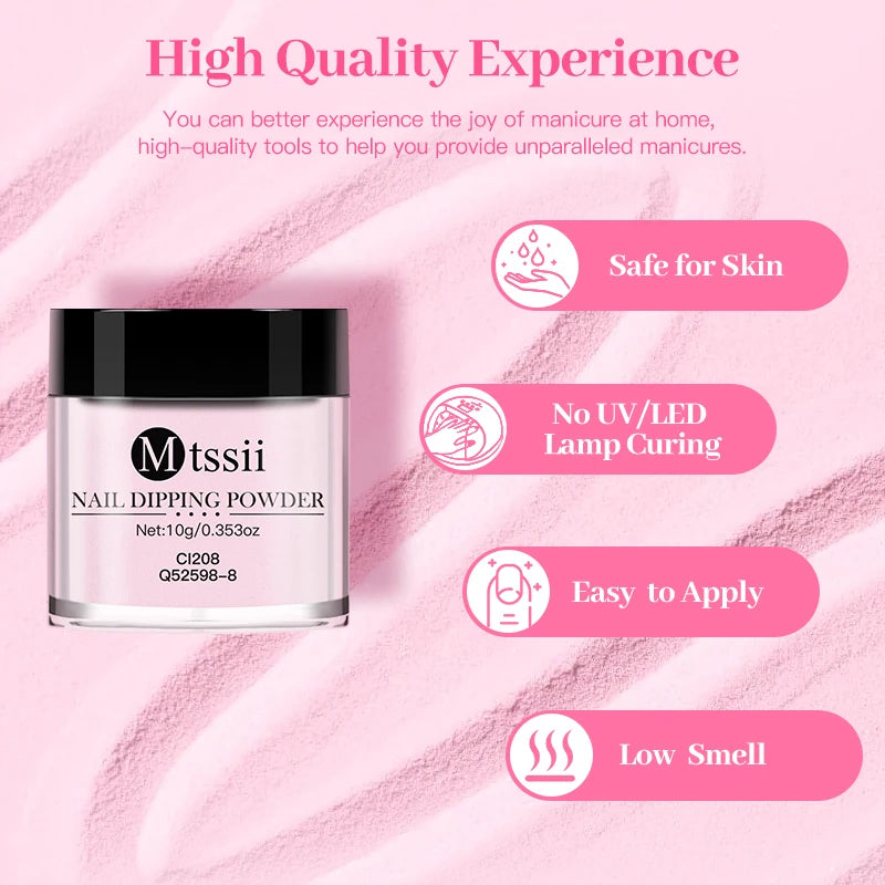 MTSSII 10g Polvo para inmersión de uñas Secado natural Sin curado con lámpara Arte de uñas DIY Decoración Pigmento Polvo Brillo Manicura de larga duración Salón