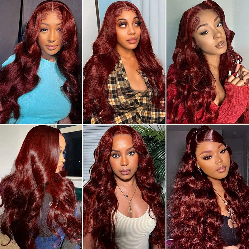 Body Wave Reddish Brown 13x6 Lace Front Wigs Human Hair Pre Plucked With Baby Hair
