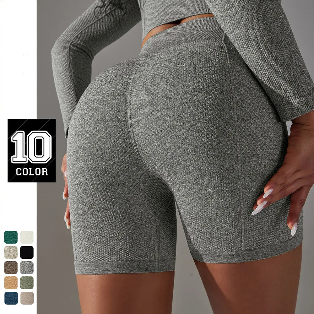 Mermaid Curve High Waist Tight Seamless Knitted GYM Shorts Hip Up Breathable Stripe Shorts Running Fitness Quick Dry Yoga Shorts