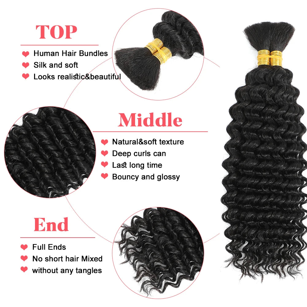 Deep Wave Human Hair For Braiding - 2 Bundles