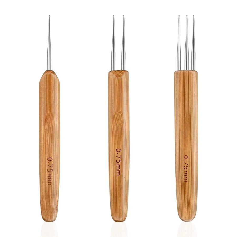 3/6Pcs 0.5mm/0.75mm Loc Crochet Hook Wood Crochet Needles Hair Dreadlocks Tool for Braid Craft