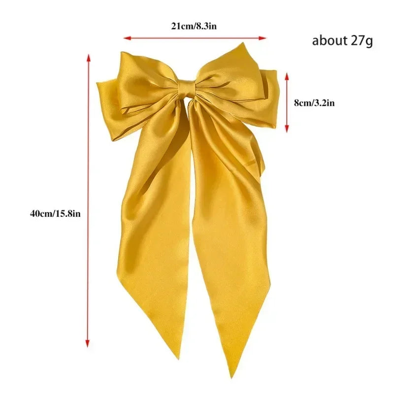 Solid Color Satin Ribbon Big Bows Hairpin Spring Clips Hair Accessories for Women Girls Trendy Korean Summer Headwear 2024