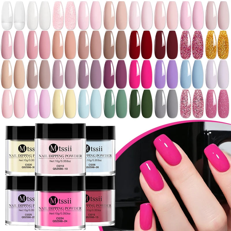MTSSII 10g Nail Dipping Powder Natural Dry No Lamp Cure DIY Nail Art Decoration Pigment Dust Glitter Long Lasting Manicure Salon