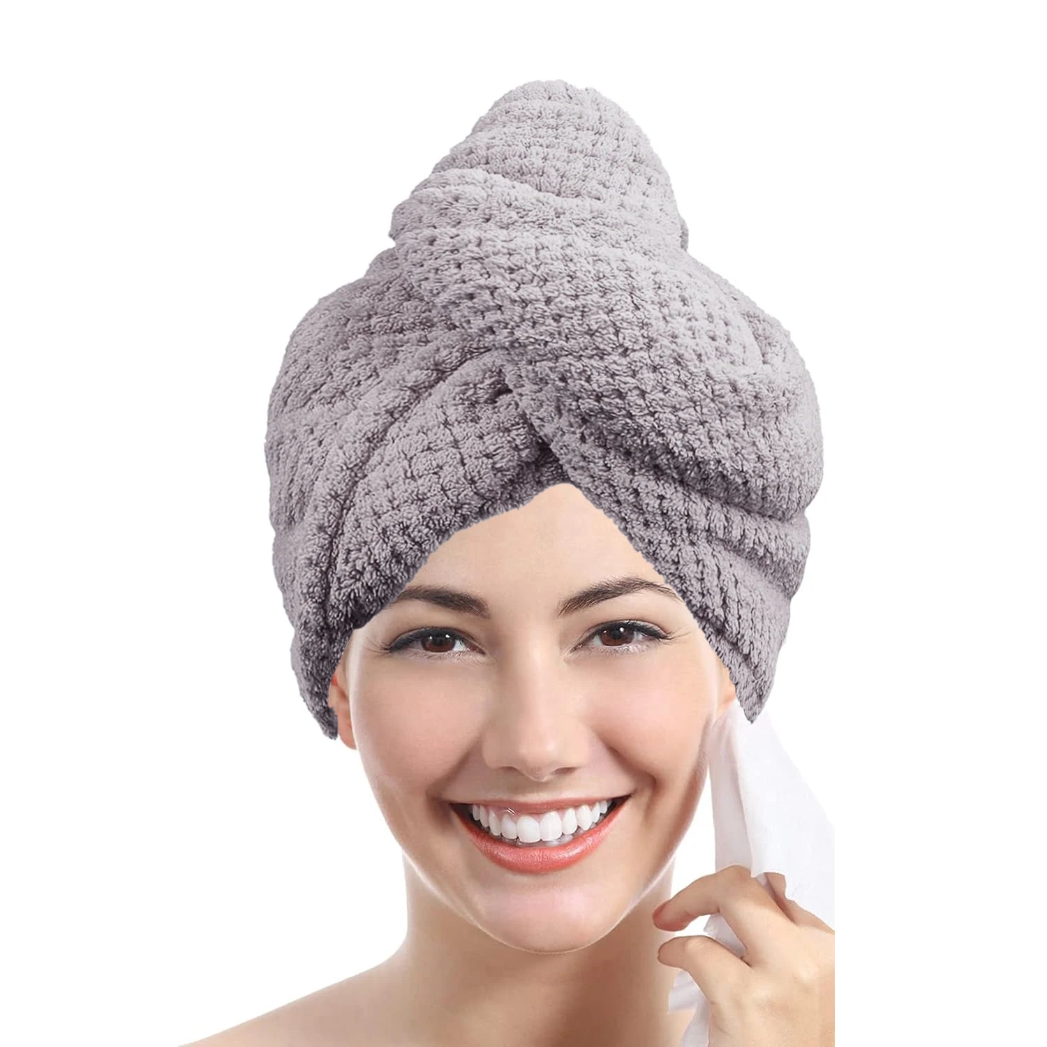 Toalla de Pelo de Color Liso Gorro Texturizado para Cabello Seco 25 x 65 cm Envoltura de Toalla Absorbente para Cabello con Botón para Mujeres