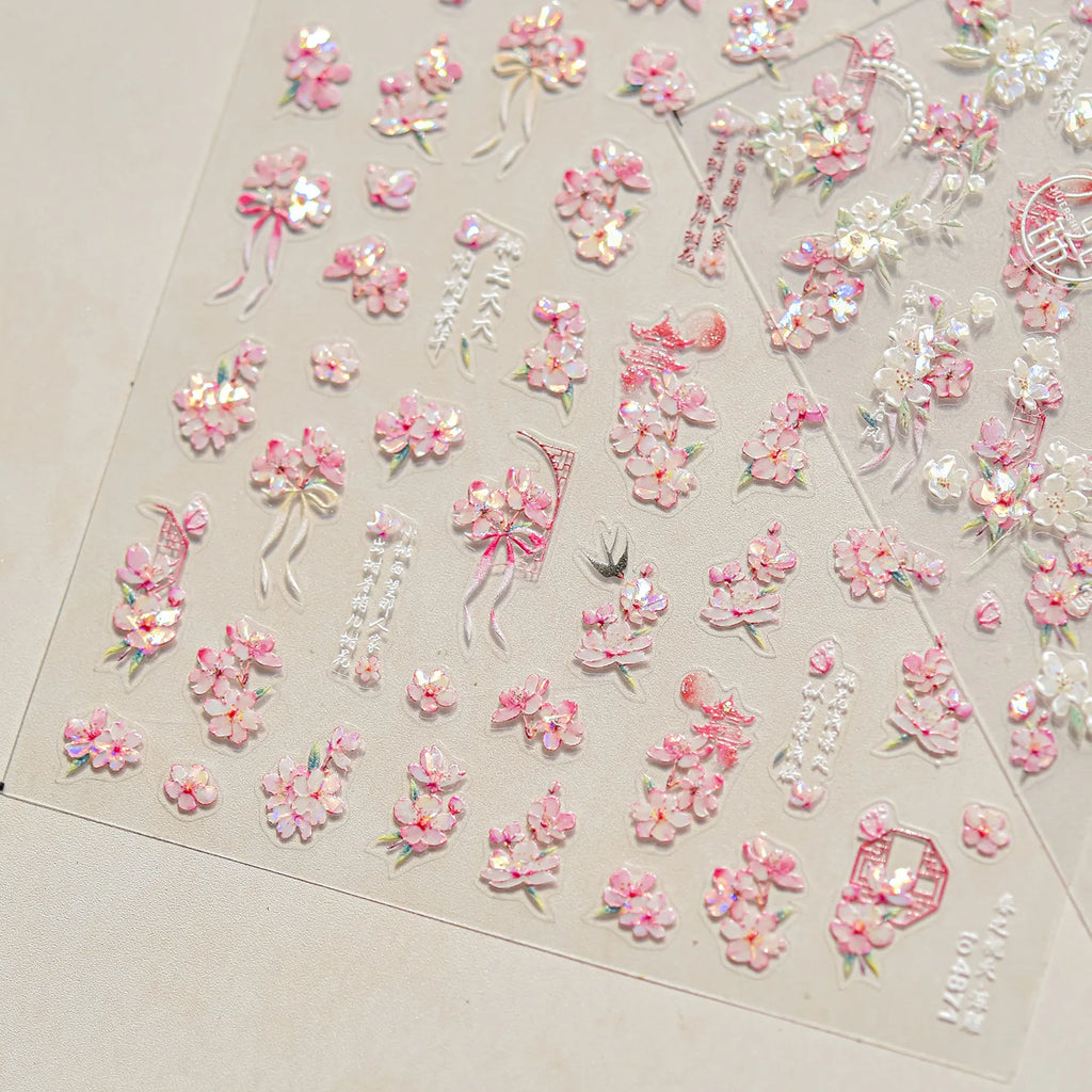 1Sheet 5D Soft Embossed Relief Nail Stickers Cute Daisies Self Adhesive Slider Stickers Press On Nails DIY Japanese Nail Art Dec