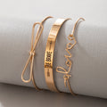 Letter Open Bracelet Set Geometric Bow Bangle Three piece Set