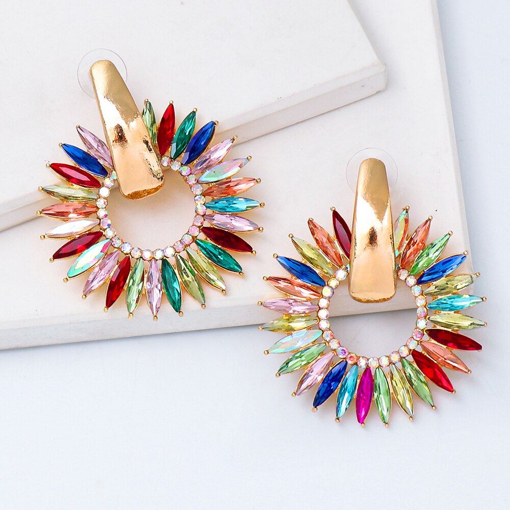 New Bohemian Crystal Round Hoop Earrings High-Quality Colorful Drop Dangle Earring For Women Fashion Jewelry Accessories Gift