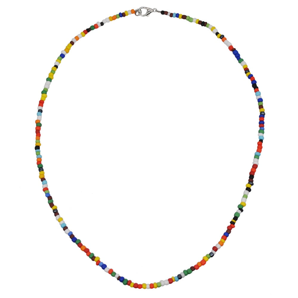 HangZhi New Bohemian Colorful Beads Weaving Handmade Baroque Simulated Pearl Necklace Clavicle Chain Choker Jewelry