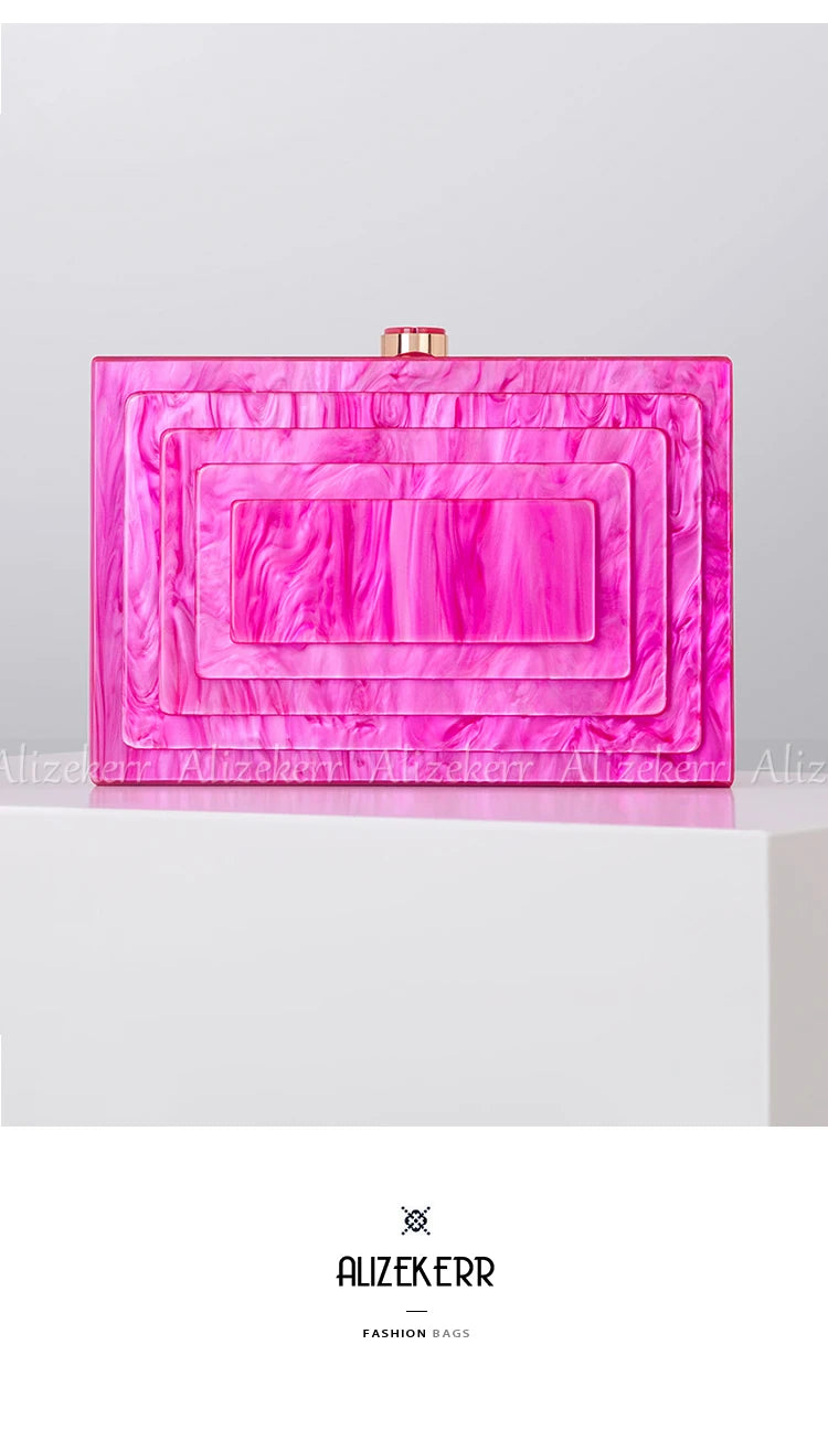 Multi-layer Acrylic Box Evening Clutch Bags Women Elegant Rose Red Purses And Handbags Ladies Chain Crossbody Bags Wedding Party