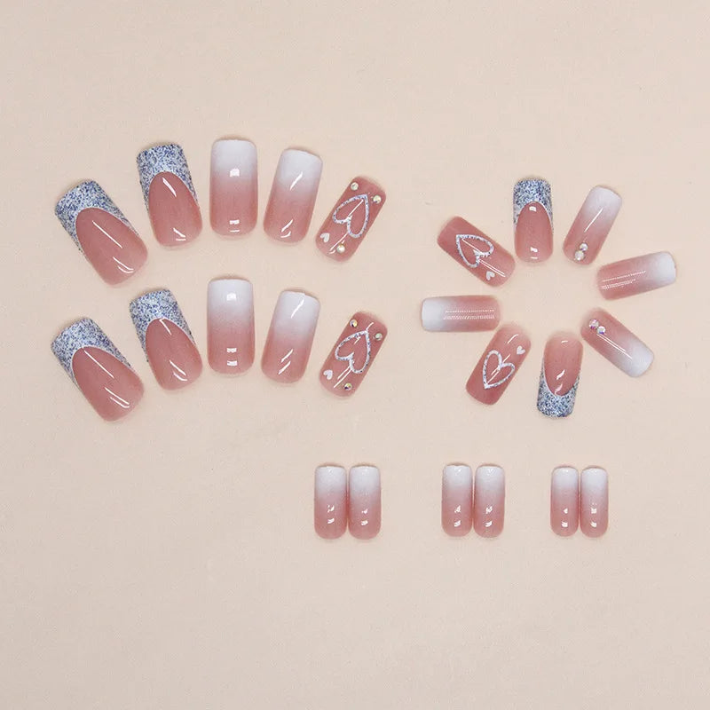 24 pieces of gentle nude long press-on nails (square shape), paired with 1 piece of jelly glue and 1 nail file