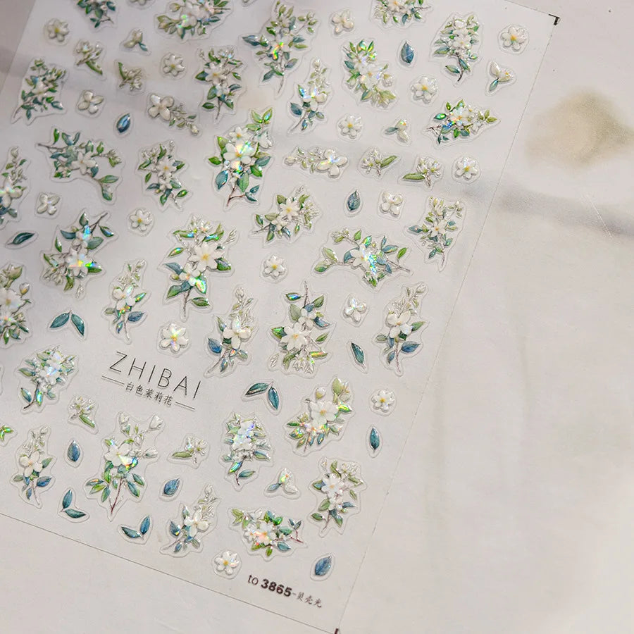 1Sheet 5D Soft Embossed Relief Nail Stickers Cute Daisies Self Adhesive Slider Stickers Press On Nails DIY Japanese Nail Art Dec