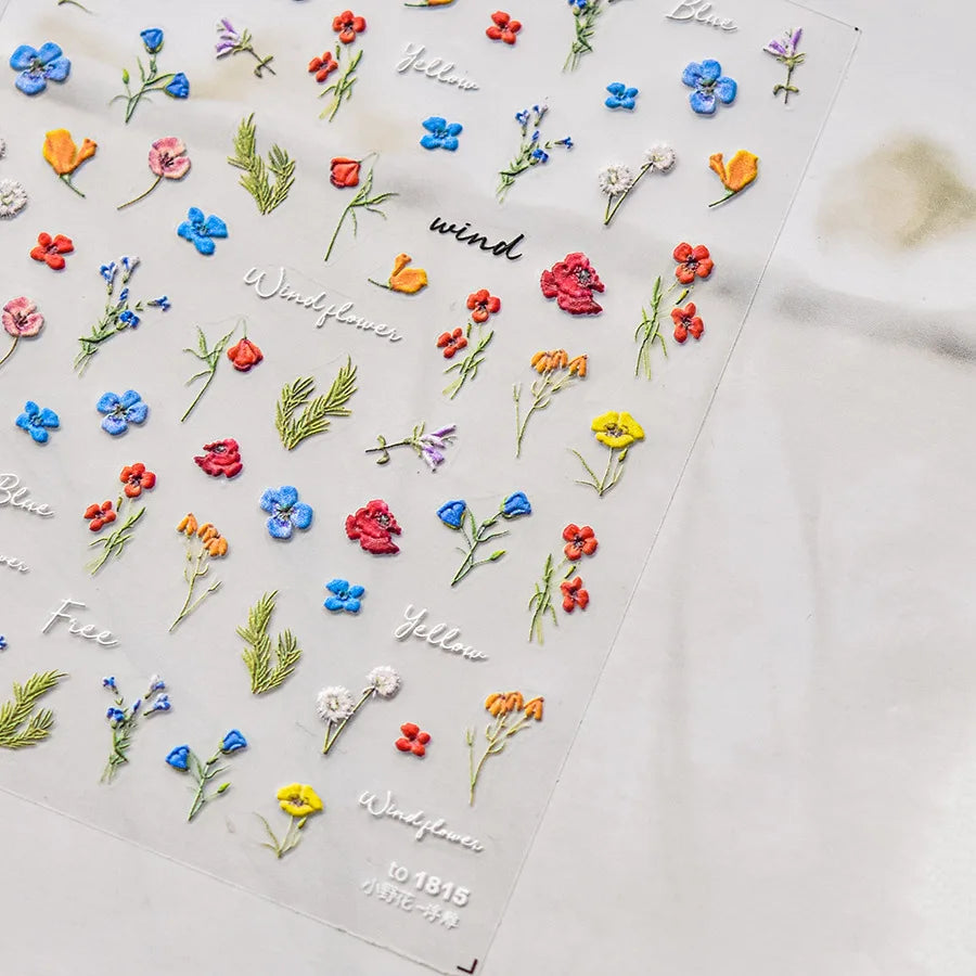 1Sheet 5D Soft Embossed Relief Nail Stickers Cute Daisies Self Adhesive Slider Stickers Press On Nails DIY Japanese Nail Art Dec