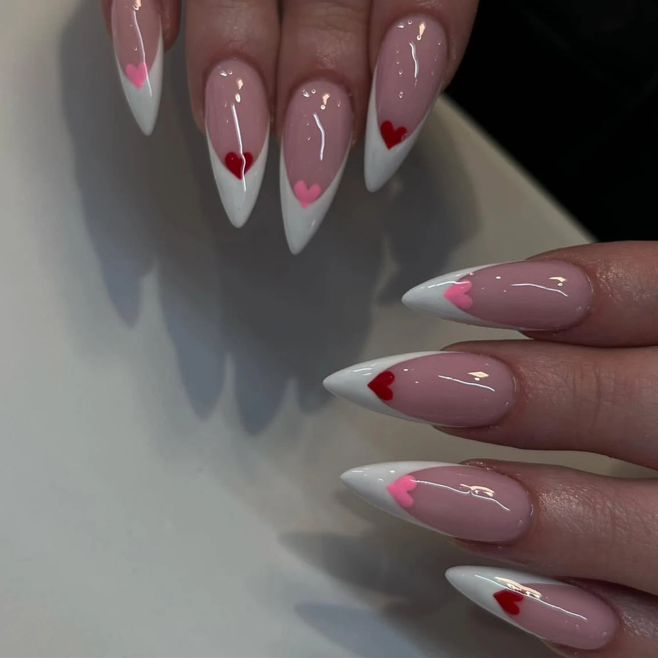 24pcs Long Almond Fake Nails White French Press on Nails Simple Full Cover Detachable Nail Tips