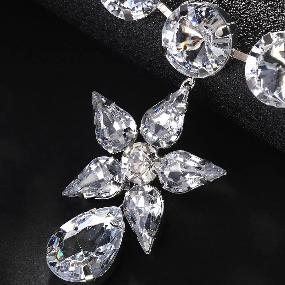 Rhinestone Star Water Drop Dangle Necklace Sets for Women Designer Irregular Necklace Earrings Sets Wedding Jewelry Sets Gift