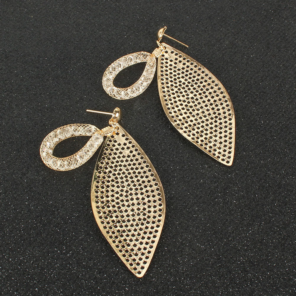 Metal Frosted Mesh Stud Earrings Personality Simple Leaf Earrings  Women