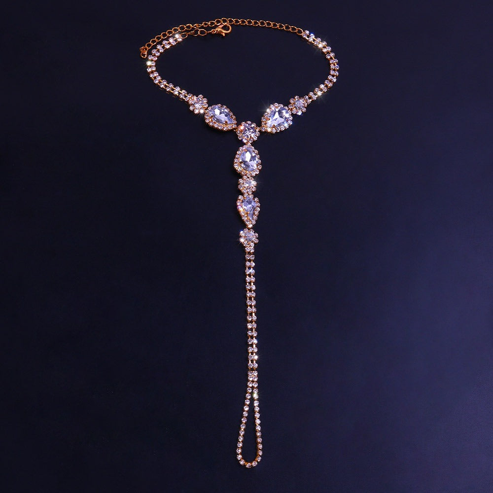 New Sexy Rhinestone Finger Chains with European and American Water Drops, Sandstone Inlaid, Vintage Anklet Footchain Accessories
