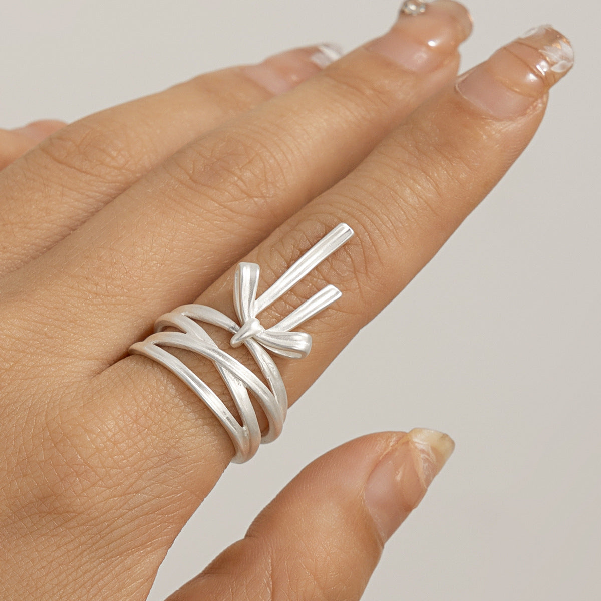 Sweet and Cool Metal Bow Rings Women's Pearl Beaded Open End Rings Bow Rings