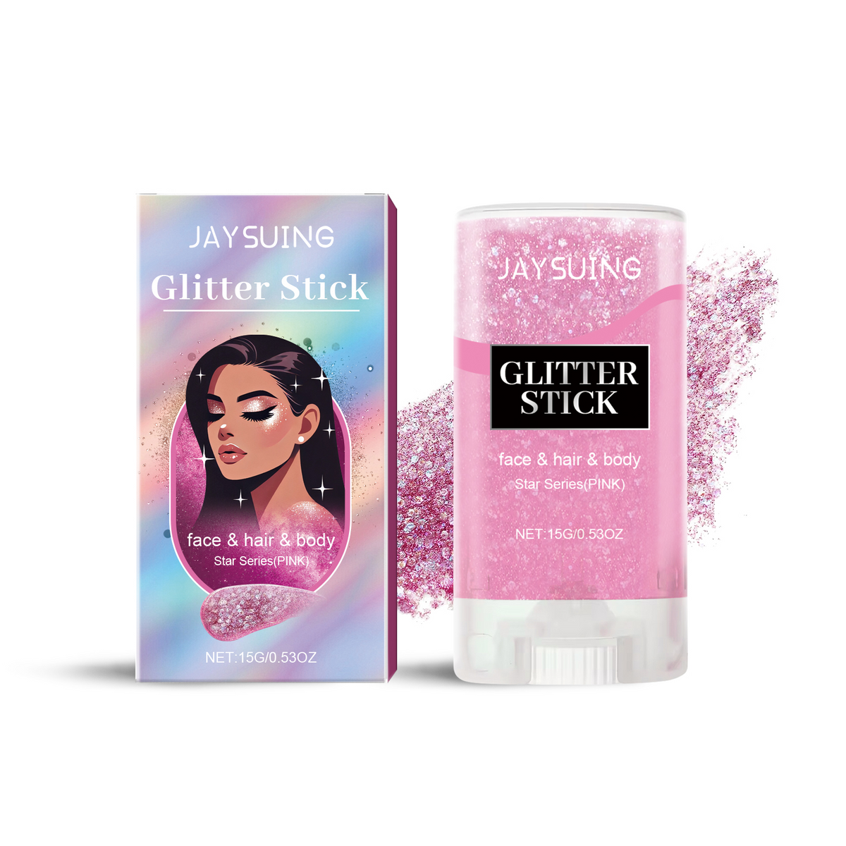 Jaysuing  Sequined Glitter Stick (Pink), Party, Dance, Performance, Makeup, Face, Body, Collarbone, Highlight And Shine