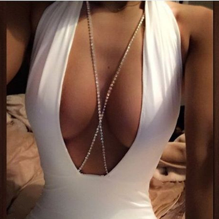 Sexy chest chain fashion beach necklace multi-layer cross body chain rhinestone jewelry body chain