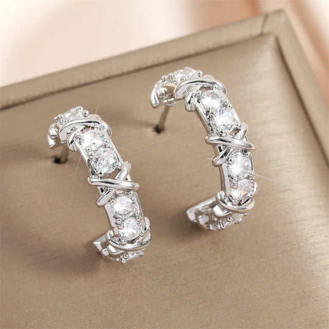 X Cross Zircon Earring Engagement Jewelry Gift