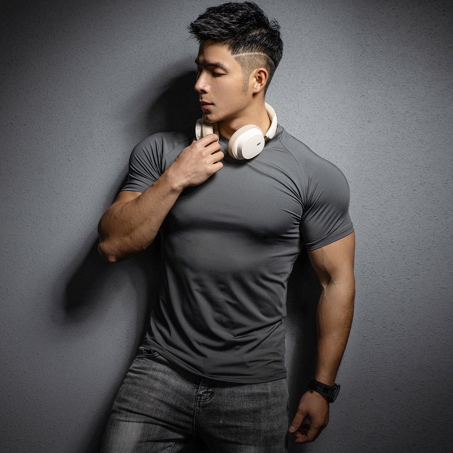 New Men's Sport Casual Running Gym Workout Elastic Quick-Dry Solid Color Short Sleeve T-Shirt