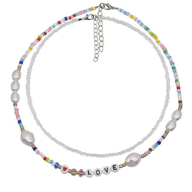 HangZhi New Bohemian Colorful Beads Weaving Handmade Baroque Simulated Pearl Necklace Clavicle Chain Choker Jewelry