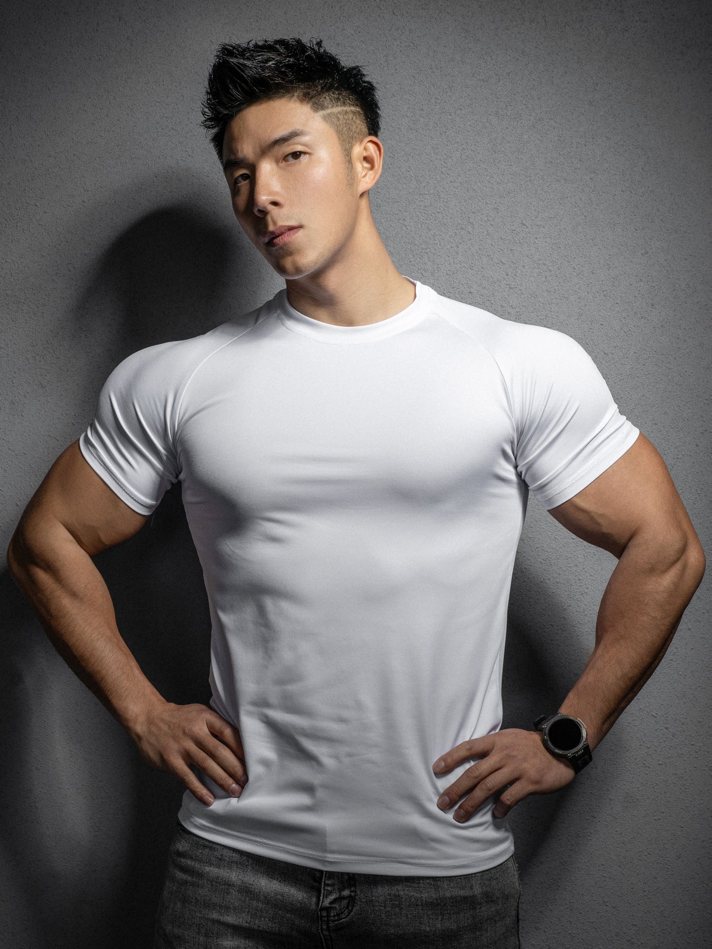 New Men's Sport Casual Running Gym Workout Elastic Quick-Dry Solid Color Short Sleeve T-Shirt