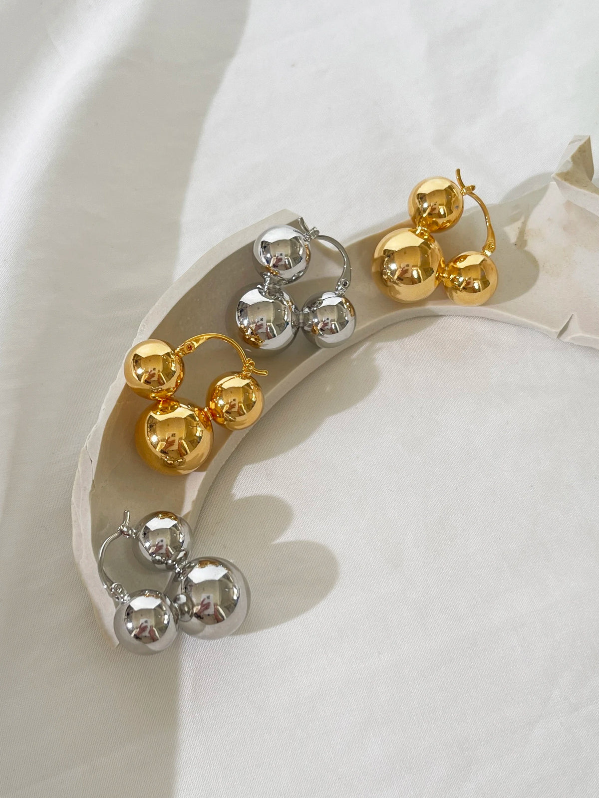 Chunky Gold Silver Plated Triple Ball Hoop Earrings Female Minimalist Jewelry Large Metal  Earring