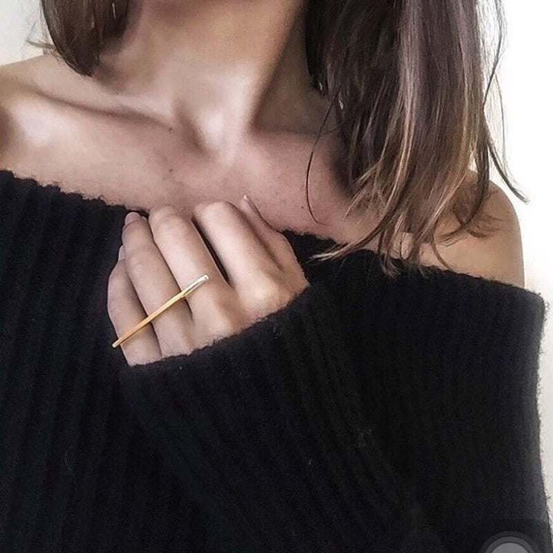 Gold/Silver Color Rings for Women Fashion Copper Long Bar Ring Women Party Rings Simple Jewelry Birthday Gift