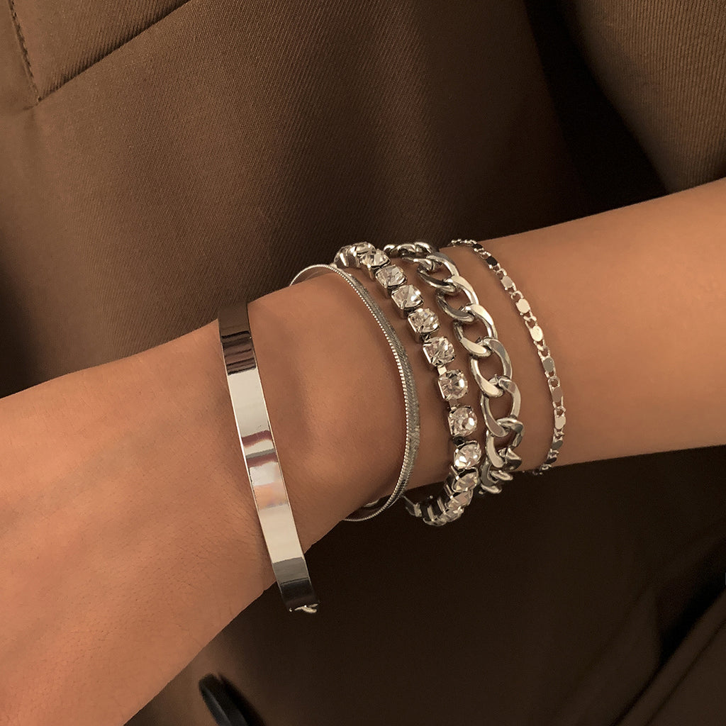 Personality geometric multi element rhinestone set bracelet Retro simple copper handmade claw chain hand jewelry