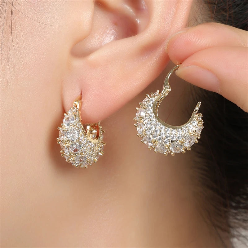 Sparkling Micropaved Zirconia Hoop Earrings Fashion Gold Color U-shaped Earring Party Jewelry
