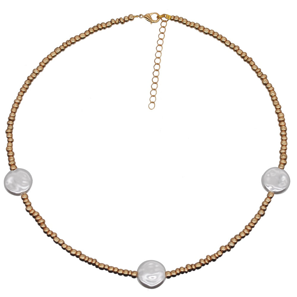 HangZhi New Bohemian Colorful Beads Weaving Handmade Baroque Simulated Pearl Necklace Clavicle Chain Choker Jewelry