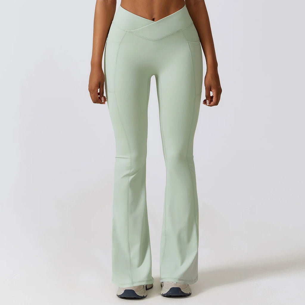 Women Stretch Fitness Pants Sports Bell Bottoms Trousers Lady Runing Push Up Gym Dance Activewear Flares Nylon Yoga Leggings