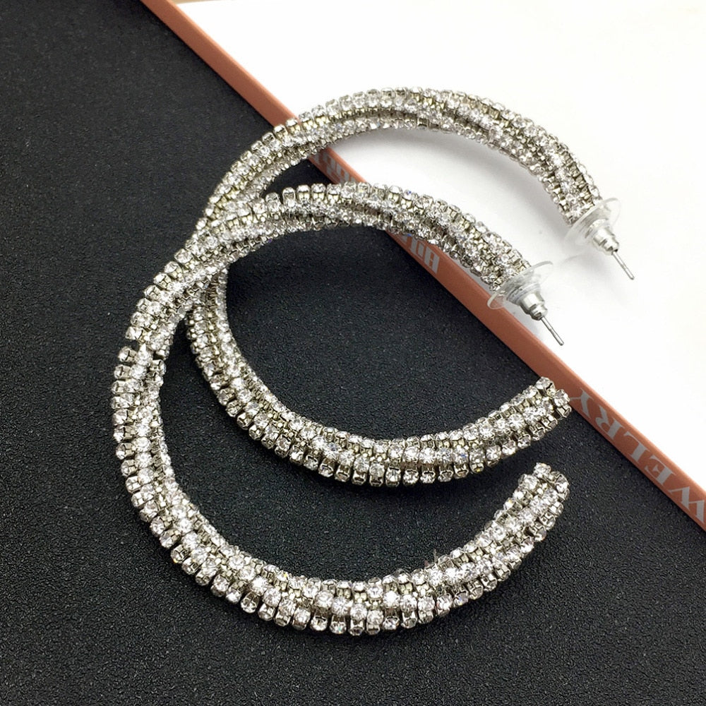 Luxury Fashion Circle Crystal Big Earring 2018 Women Statement Charm Rhinestone Hoop Earrings Jewelry