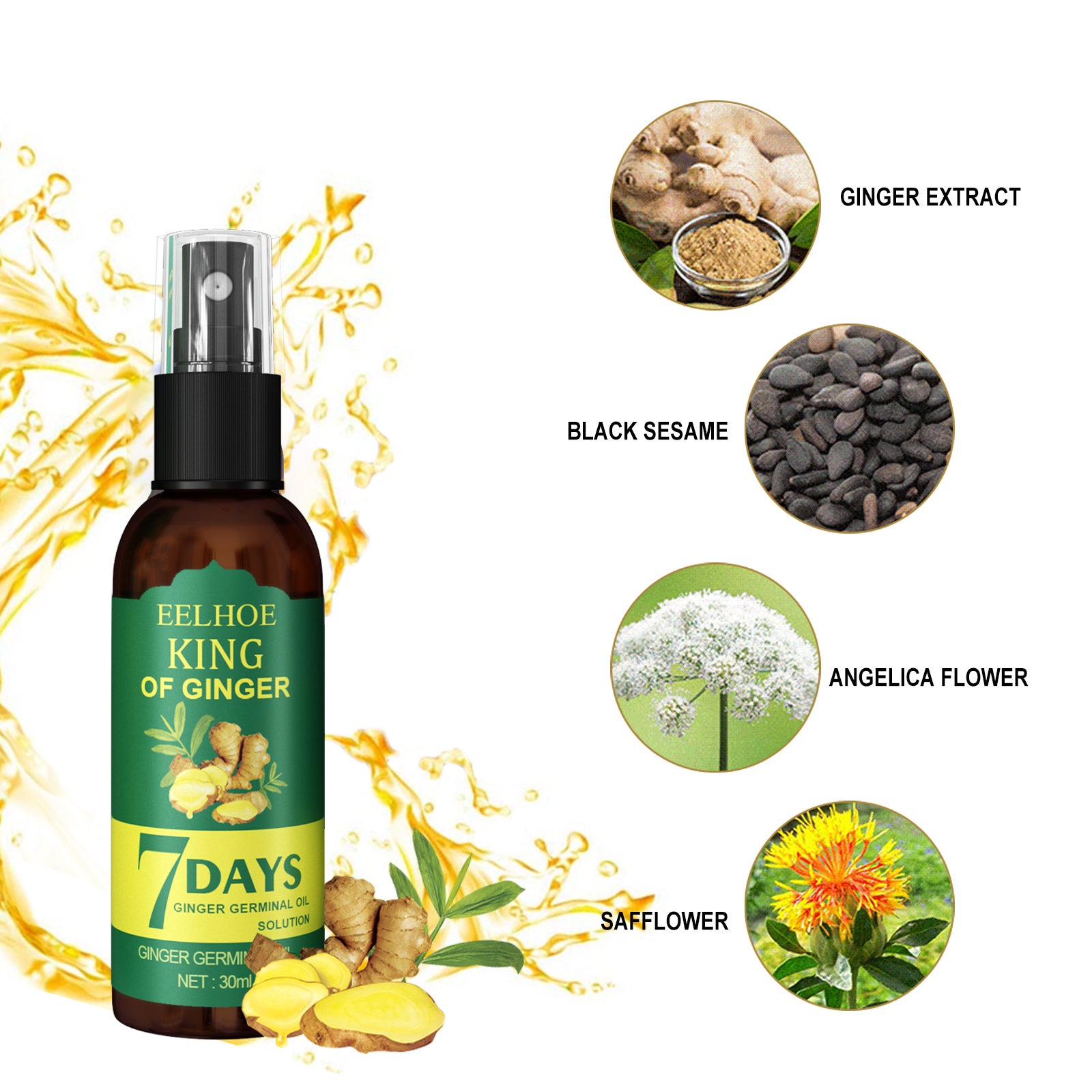 EELEelhoe Ginger Hair Spray, Strengthens Hair, Massages Scalp And Restores Hair