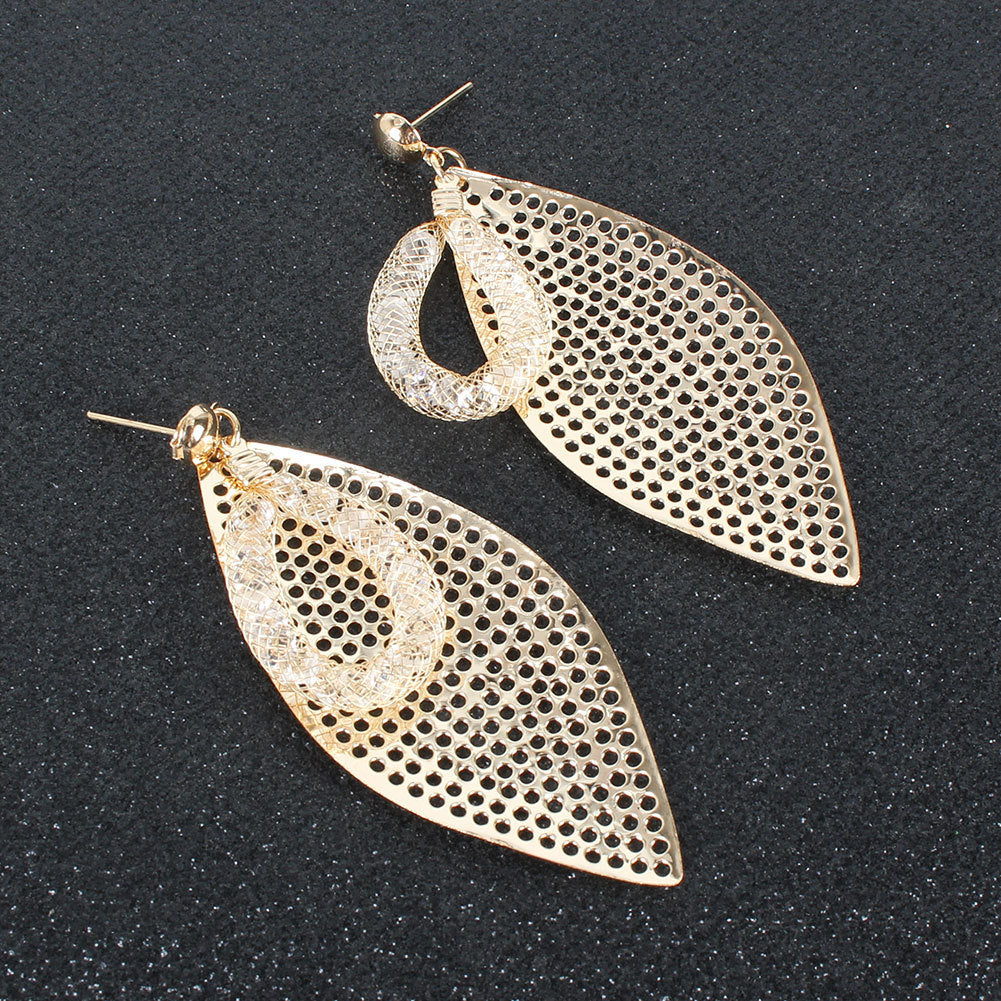 Metal Frosted Mesh Stud Earrings Personality Simple Leaf Earrings  Women