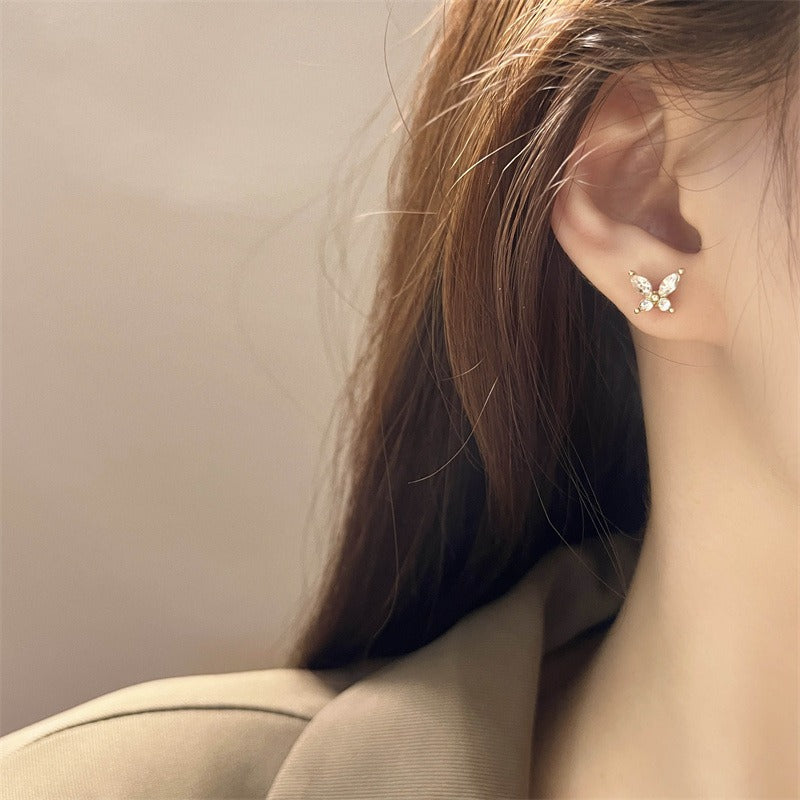 S925 Silver Needle Exquisite Zircon Butterfly Stud Earrings for Women