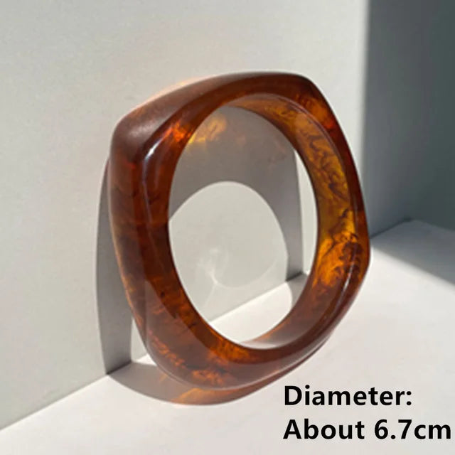 New Vintage Colorful Acrylic Resin Geometric Square Bangle Minimalist Bracelet for Women Girls Party Travel Jewelry