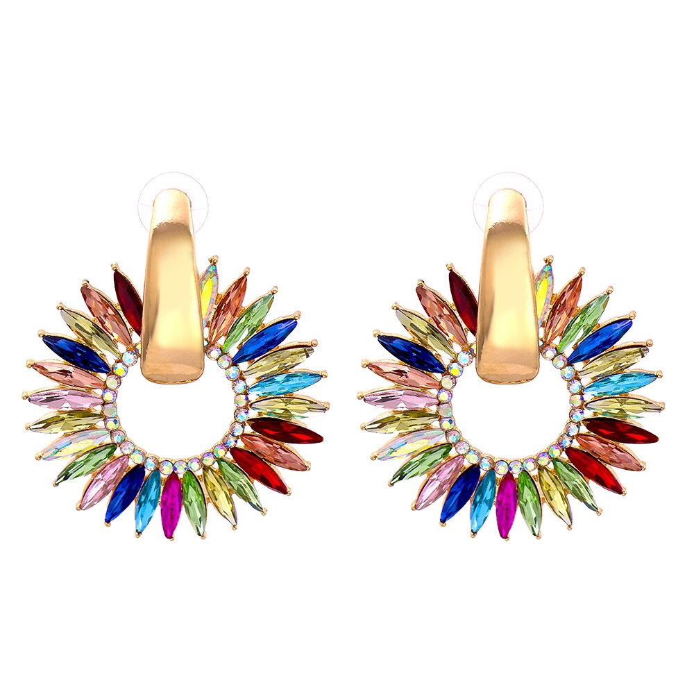 Nuevos Pendientes de Aro Redondos de Cristal Bohemio de Alta Calidad con Colgantes de Gota Coloridos para Mujer, Accesorios de Joyería de Moda, Regalo