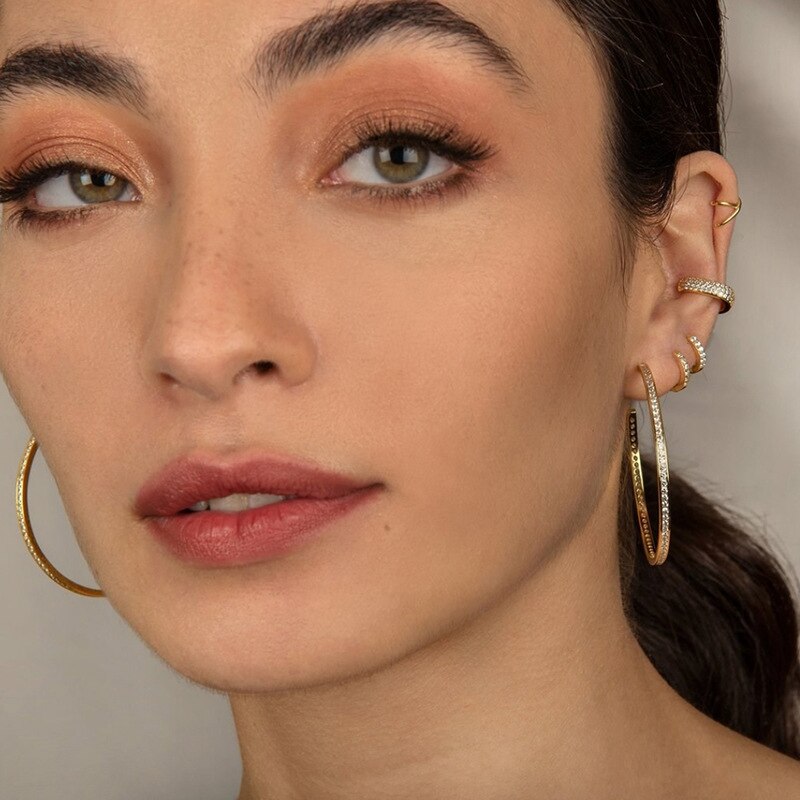 Anti-allergy 925 Sterling Silver Post 18K Gold Plated Zircon Pave Gold CC Earring Party Jewelry Large Hoop Earrings for Women