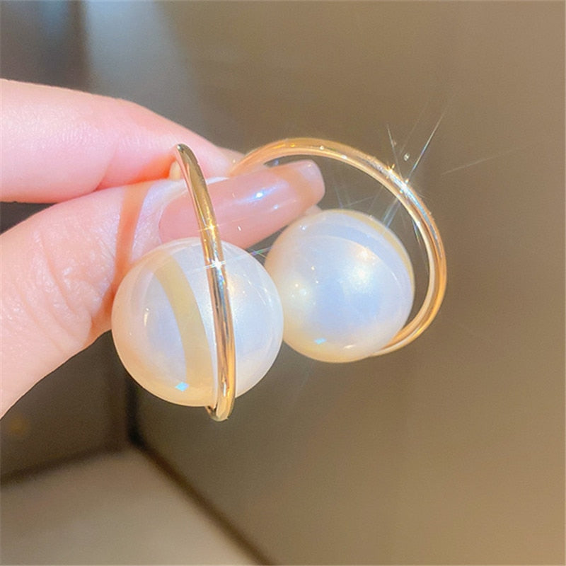 XIALUOKE Korean Fashion Design Large Round Imitation Pearl Earrings For Women Hoop Earring Elegant Daily Jewelry Pendant Gift